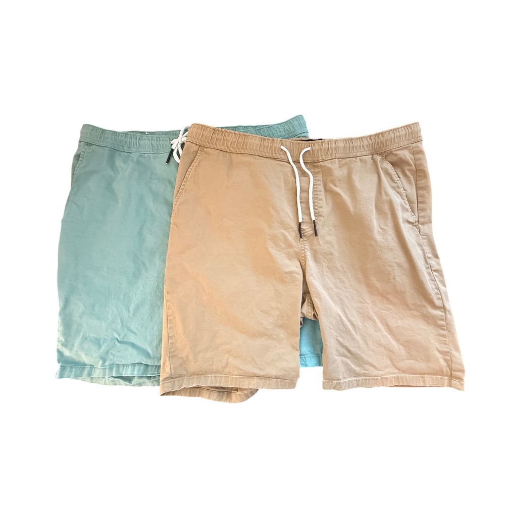 Free Planet Mens Organic Cotton Drawstring Shorts Lot 2 Tan Sage Green Large